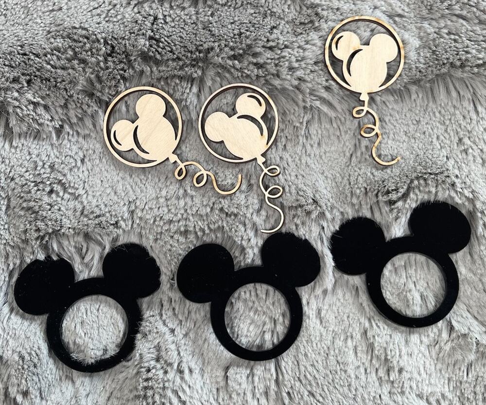 Mickey Mouse Plastic Napkin Ring Set Balloon Wood Shape Cutout Birthday Decor